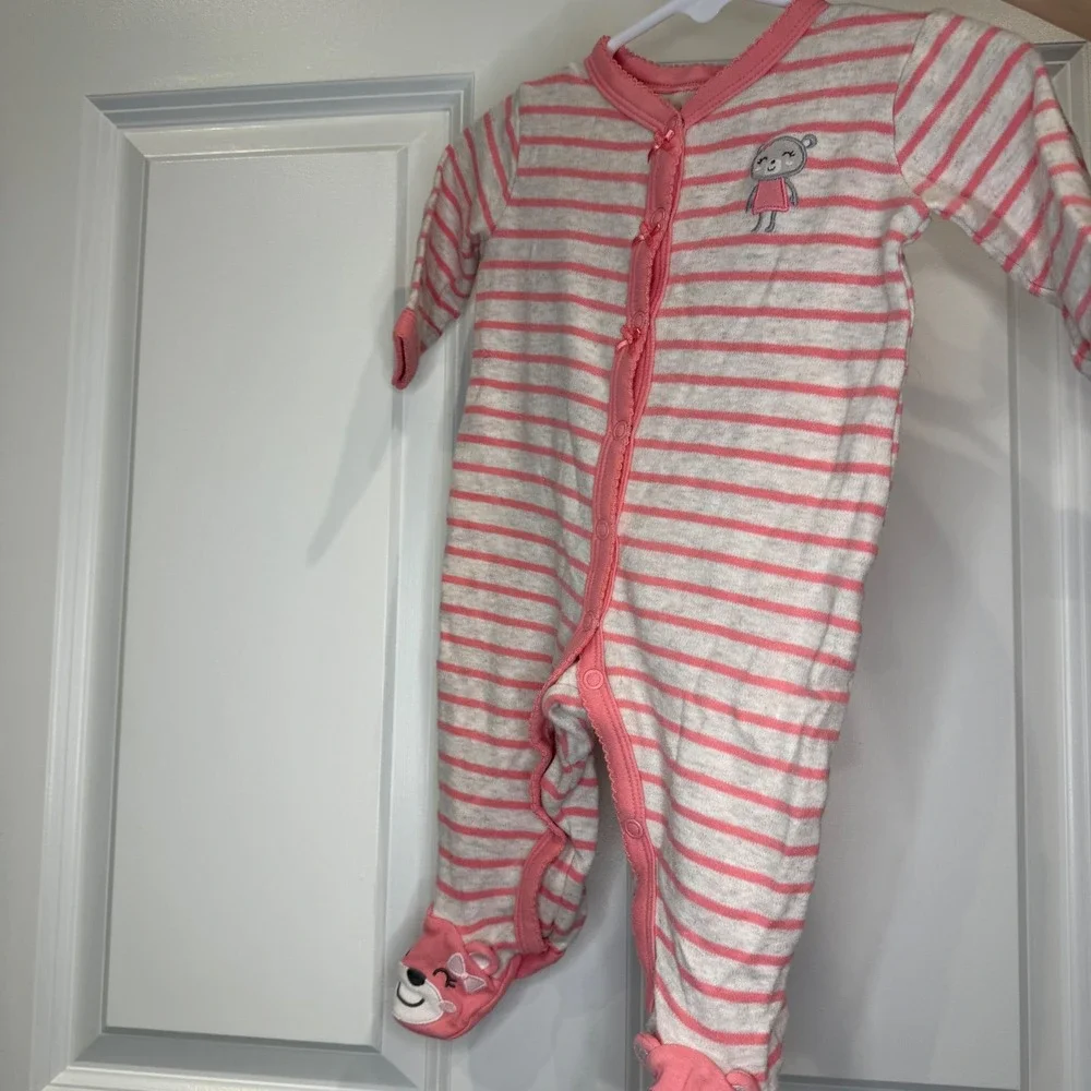 Carter's Baby Girl Pink Striped Bear Footed Pajamas‎ Size 3 Months